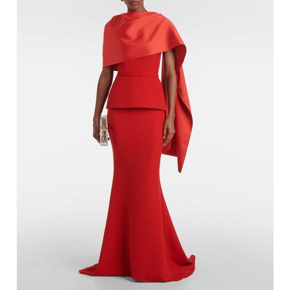 SAFIYAA EVANGELINA CAPED CREPE GOWN RED - Picture 1 of 13